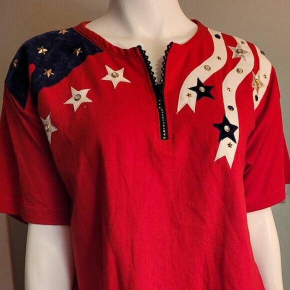 VNTG Cactus California Flag Rhinestone Quarter Zip Tee XL 80s Red Americana Rare - Picture 2 of 10